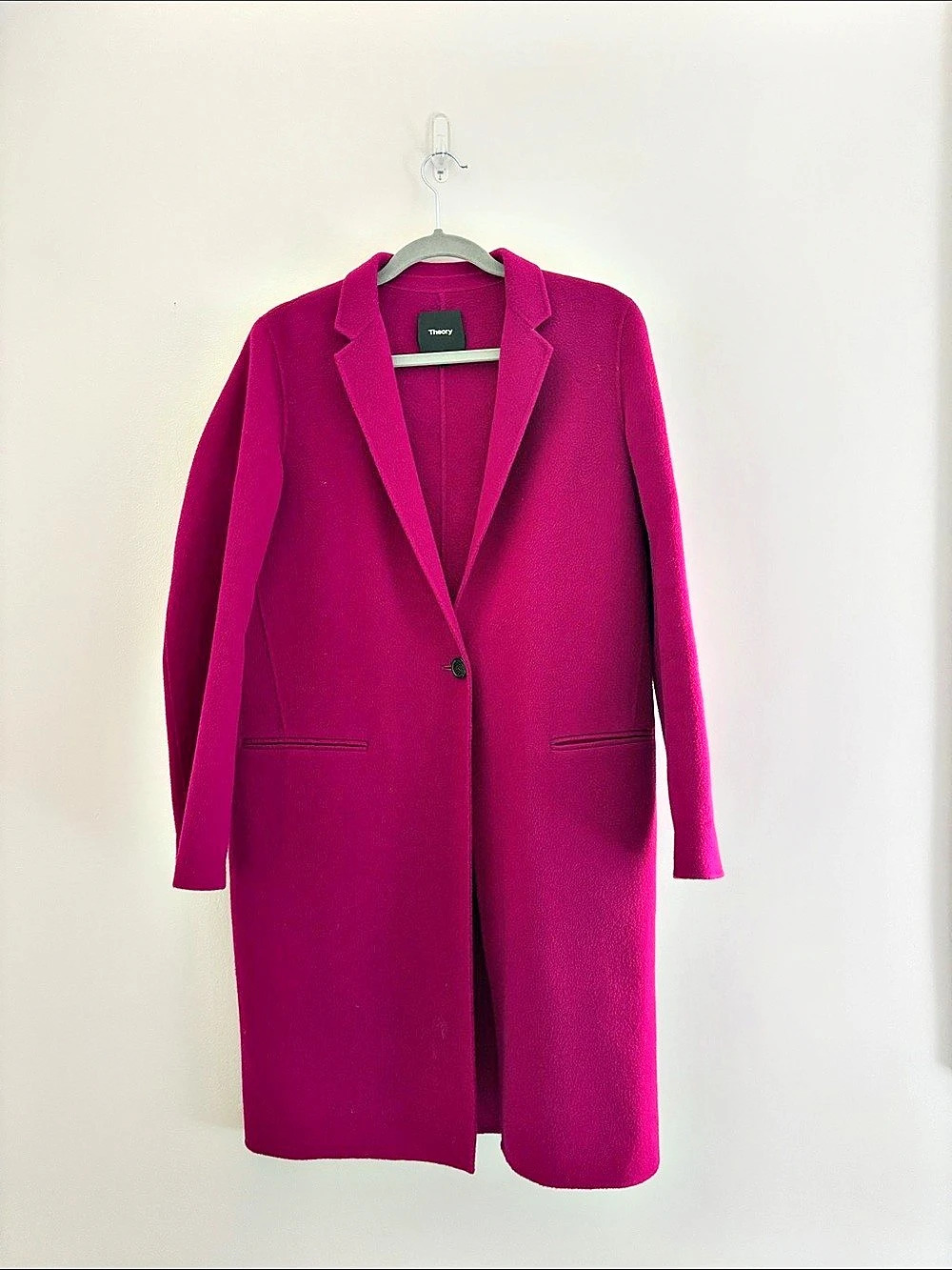 Theory Wool Cashmere Coat in magenta, size M